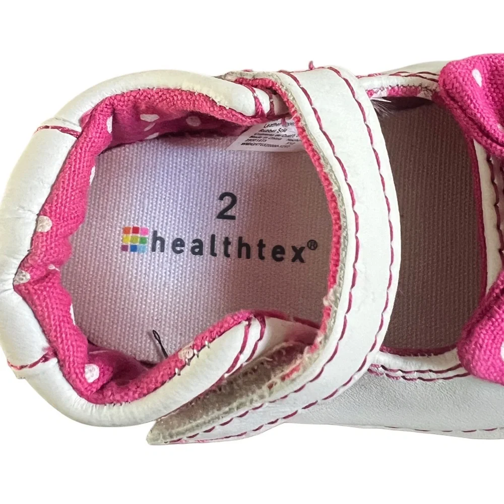 Healthtex Infant White/Pink Polka Dot Bow Mary Jane Walkers Sz 2
